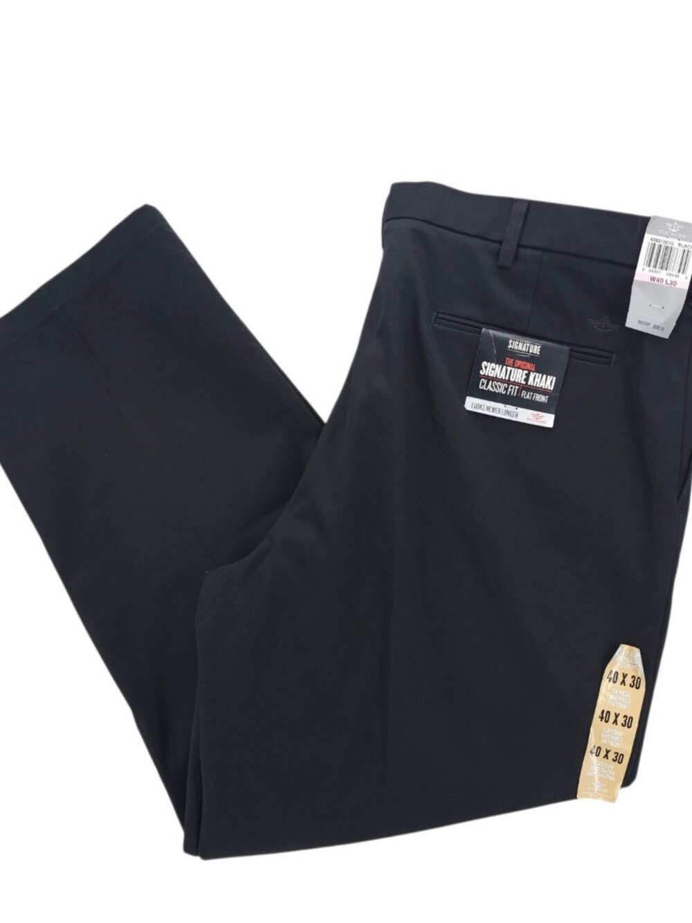 NWT DOCKERS Original Signature Khaki Classic Fit Flat Front Black Size 40x30